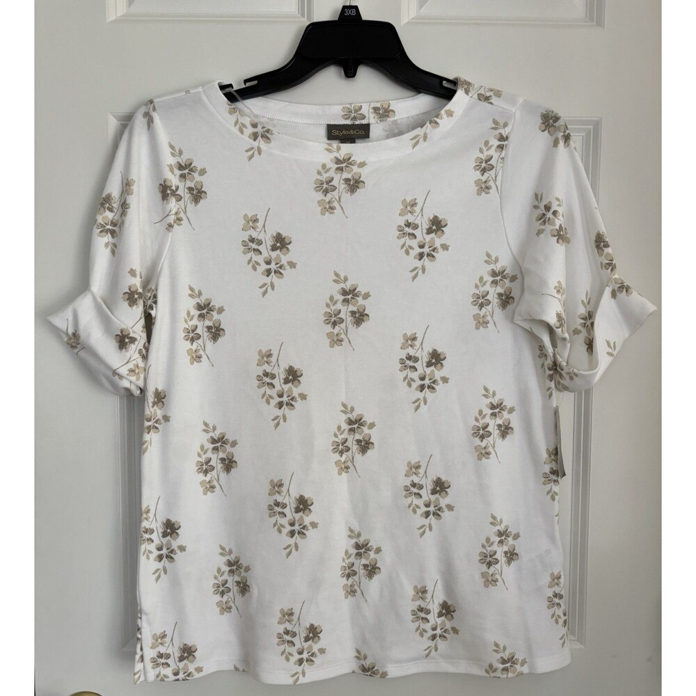 Style & Co. Women's Tops Size 0X Elbow Sleeve Boat Neck Dinner White Pullon Knit